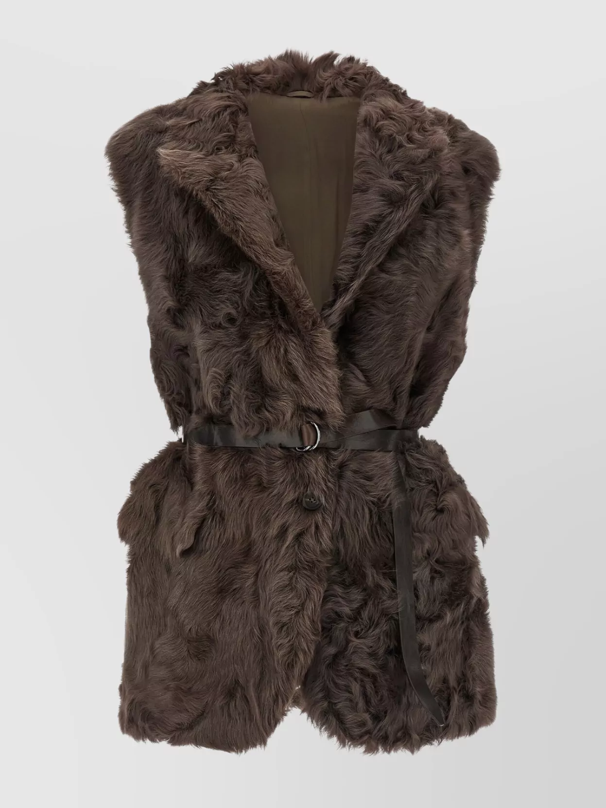 Brunello Cucinelli Belted Faux Fur Vest With Notched Lapel