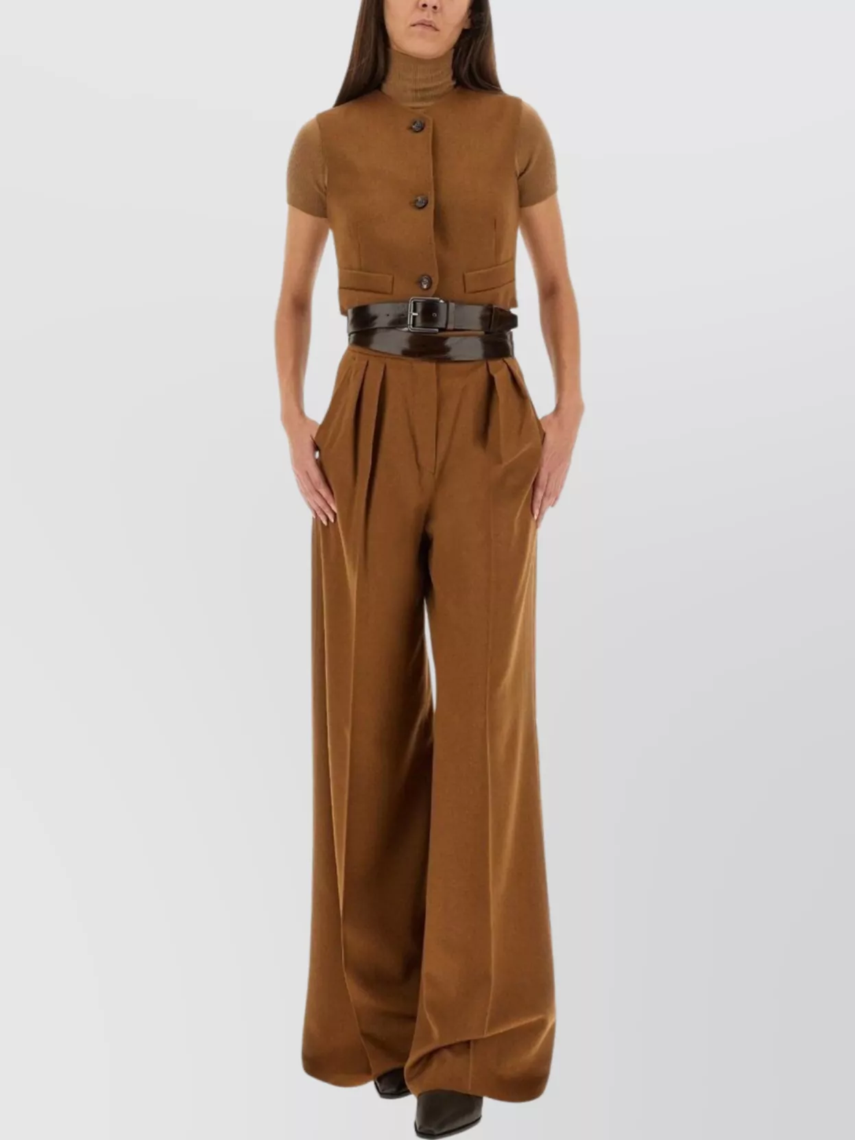 Max Mara Wide Leg High Waist Trousers In Brown