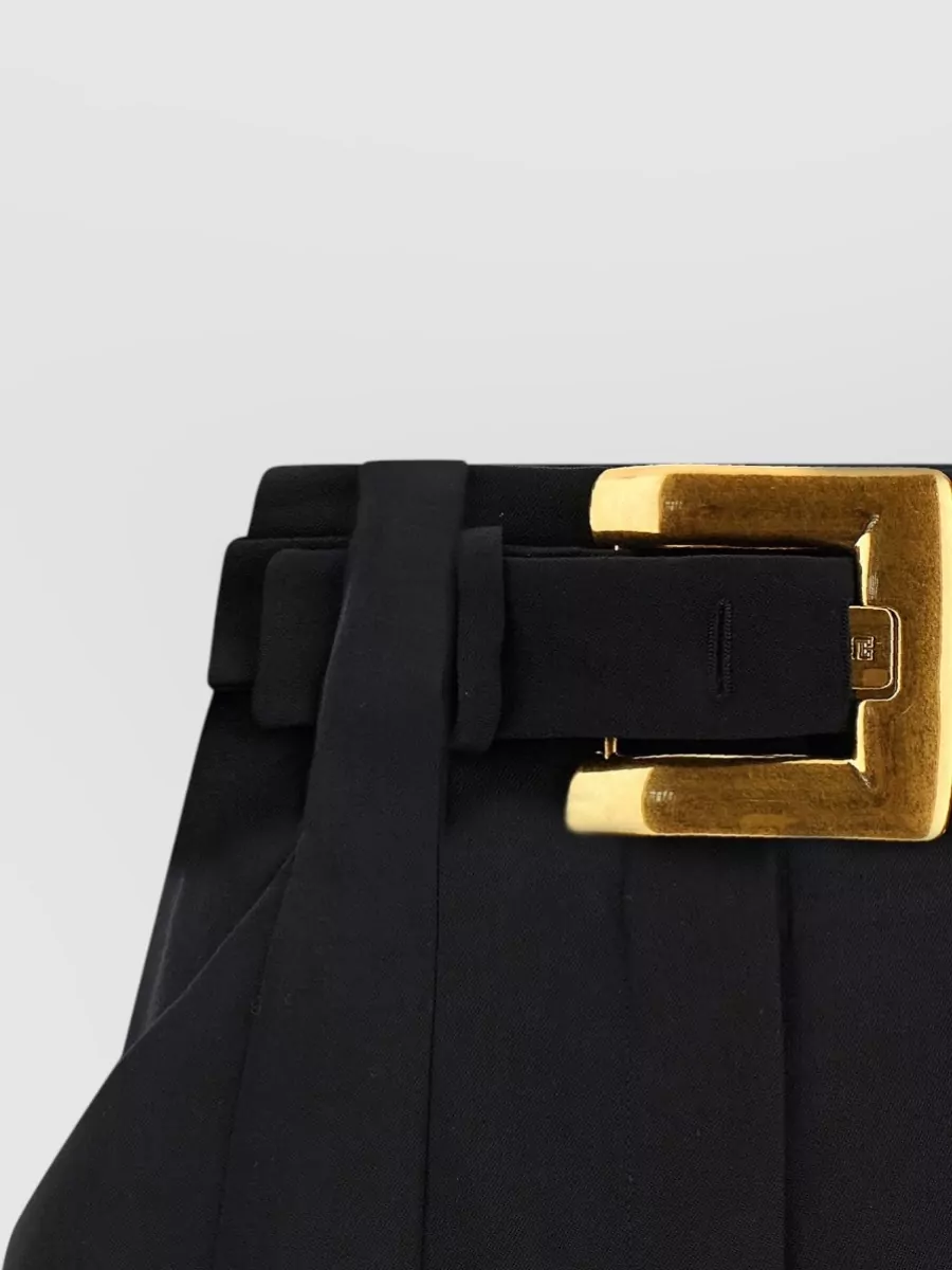 Balmain Anthem Tailored Shorts Belt Loops Pleats Cuffs