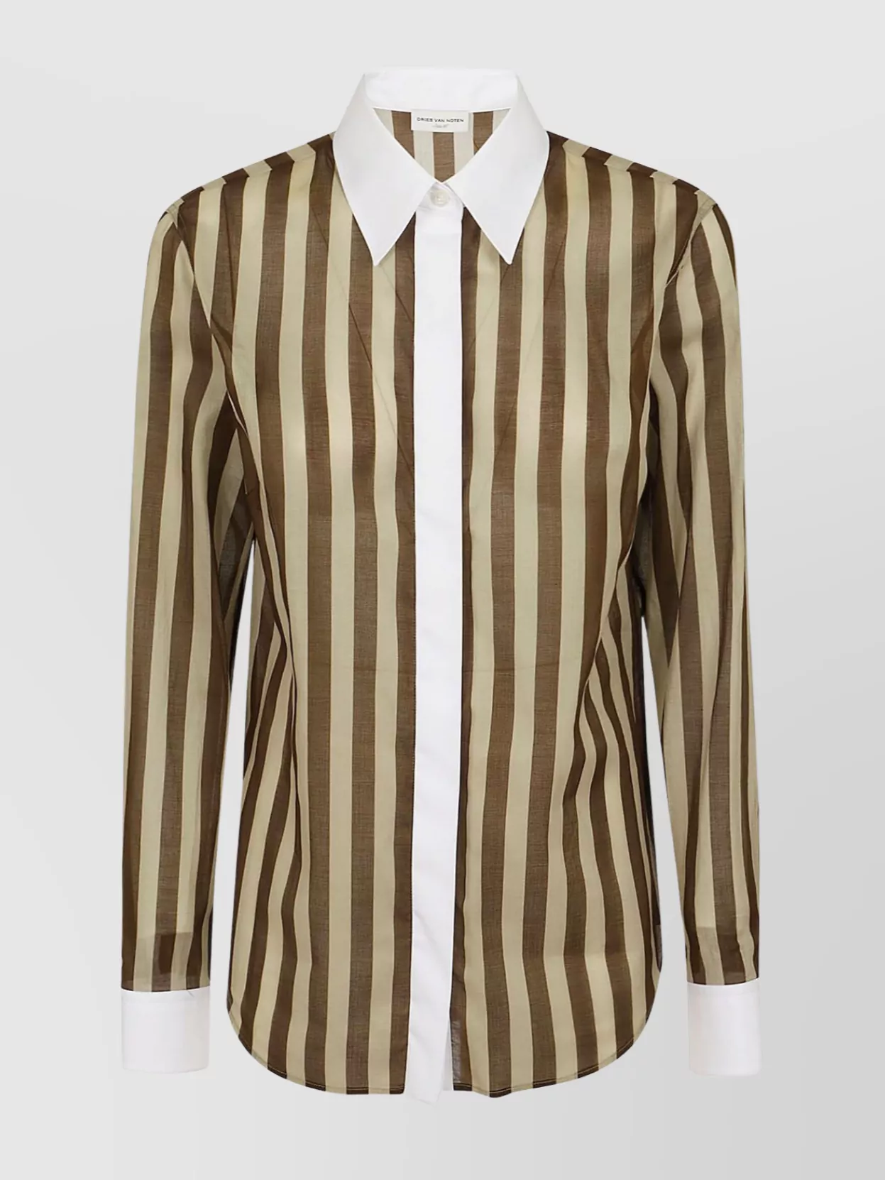 Shop Dries Van Noten Striped Button Cuffs Contrast Collar Shirt