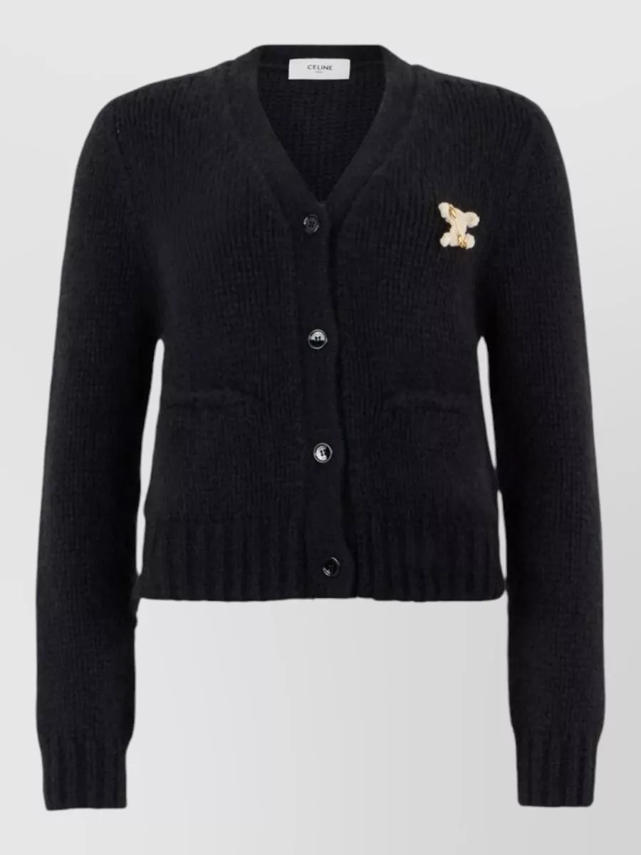 Celine Cashmere silk v-neck ribbed cardigan