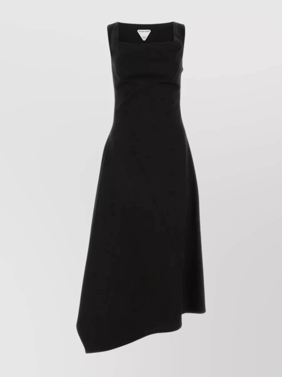 Shop Bottega Veneta Cotton Dress With Asymmetric Hem And Boat Neck In Black