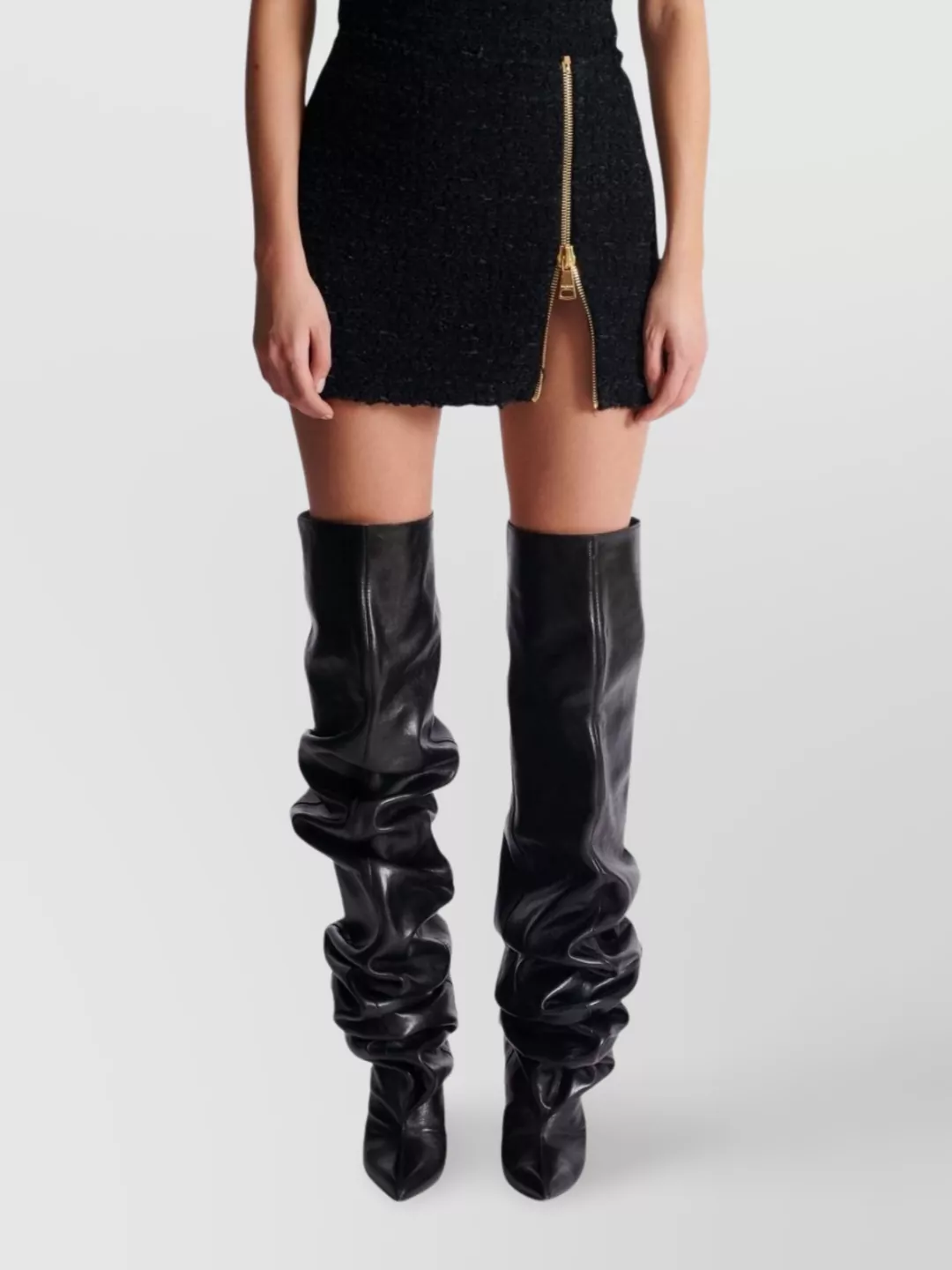 Balmain Textured Fabric High Waist Mini Skirt In Black