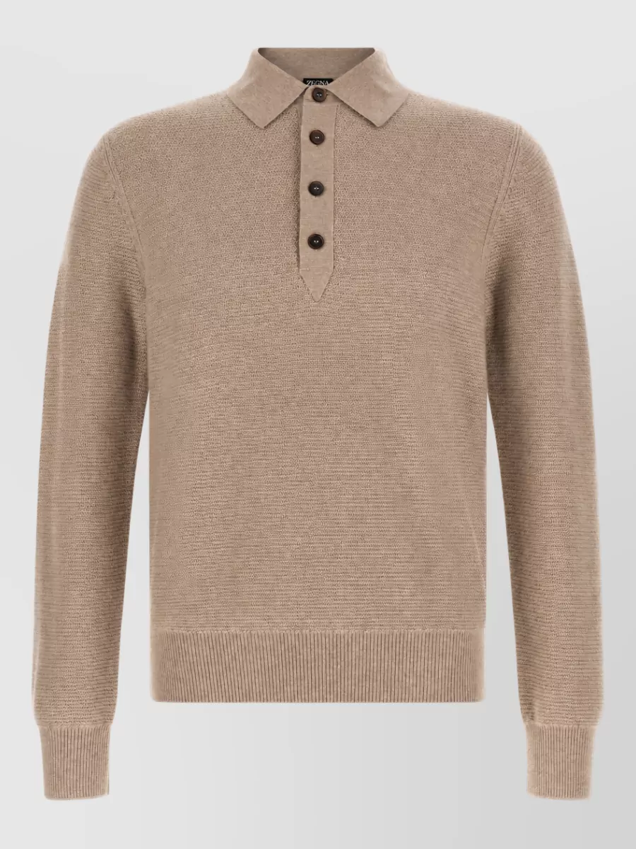 Zegna cashmere long-sleeve polo sweater