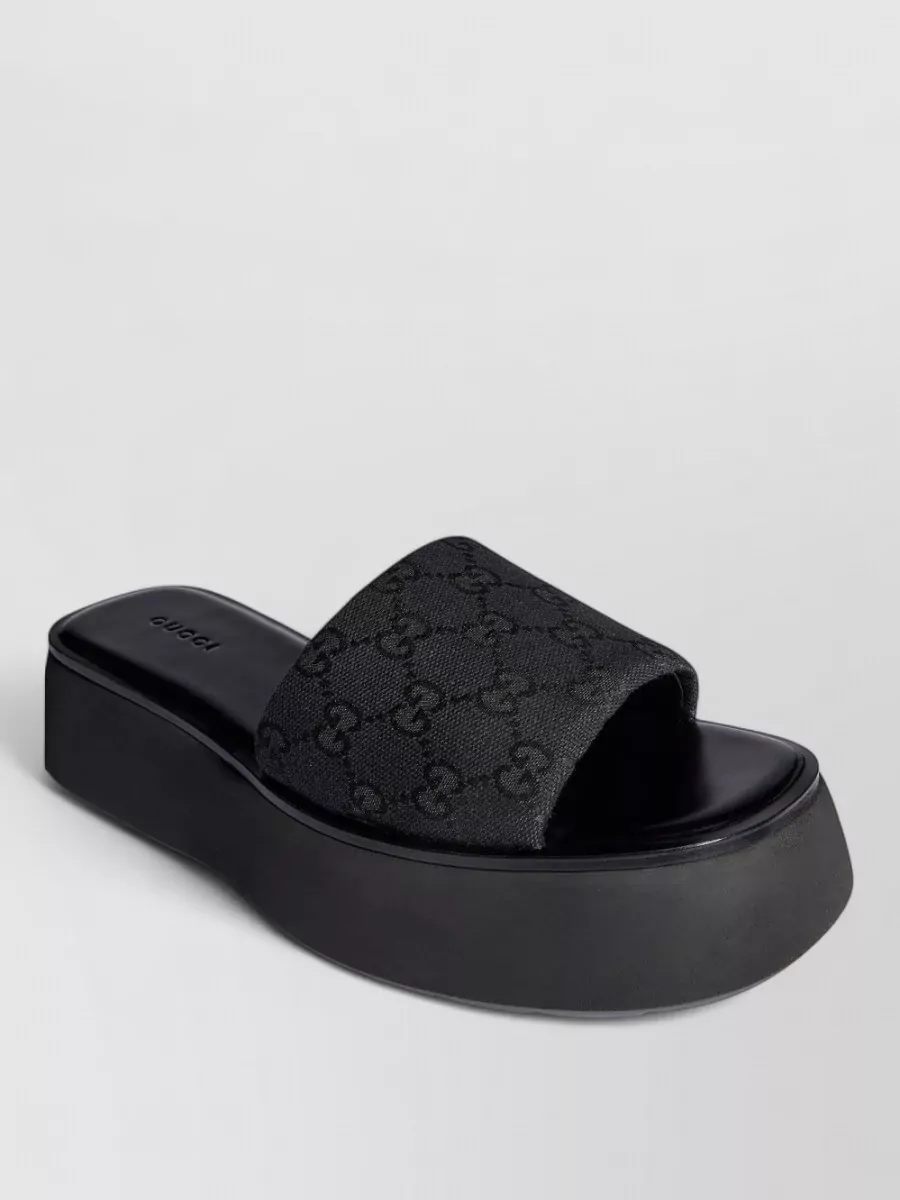 Gucci canvas flatform slide sandals
