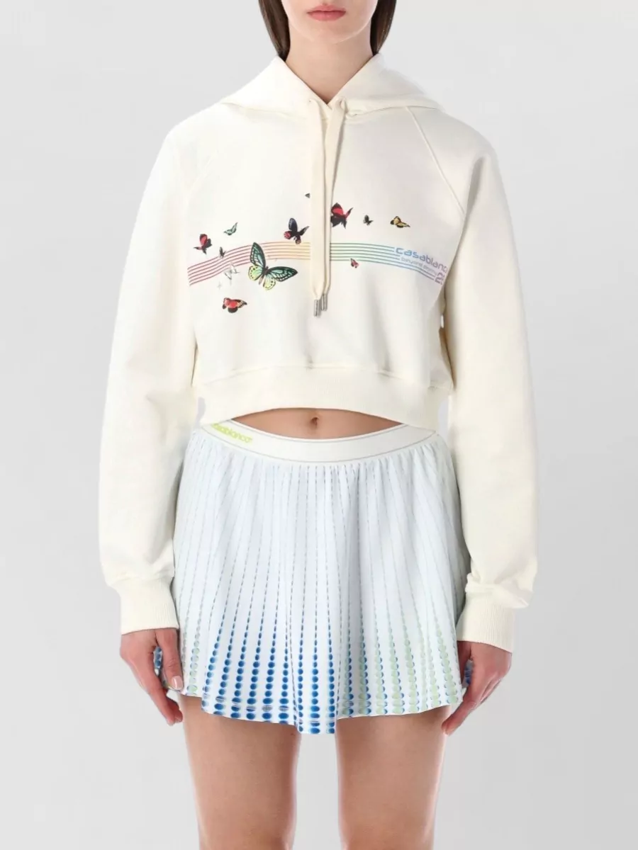 Casablanca organic cotton cropped butterfly-print hoodie