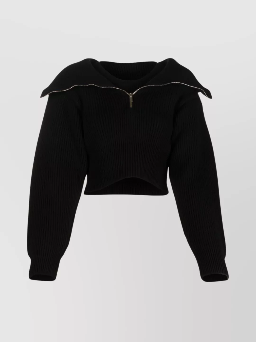 Shop Jacquemus La Maille Risoul Merino Ribbed Cropped Jumper In Black