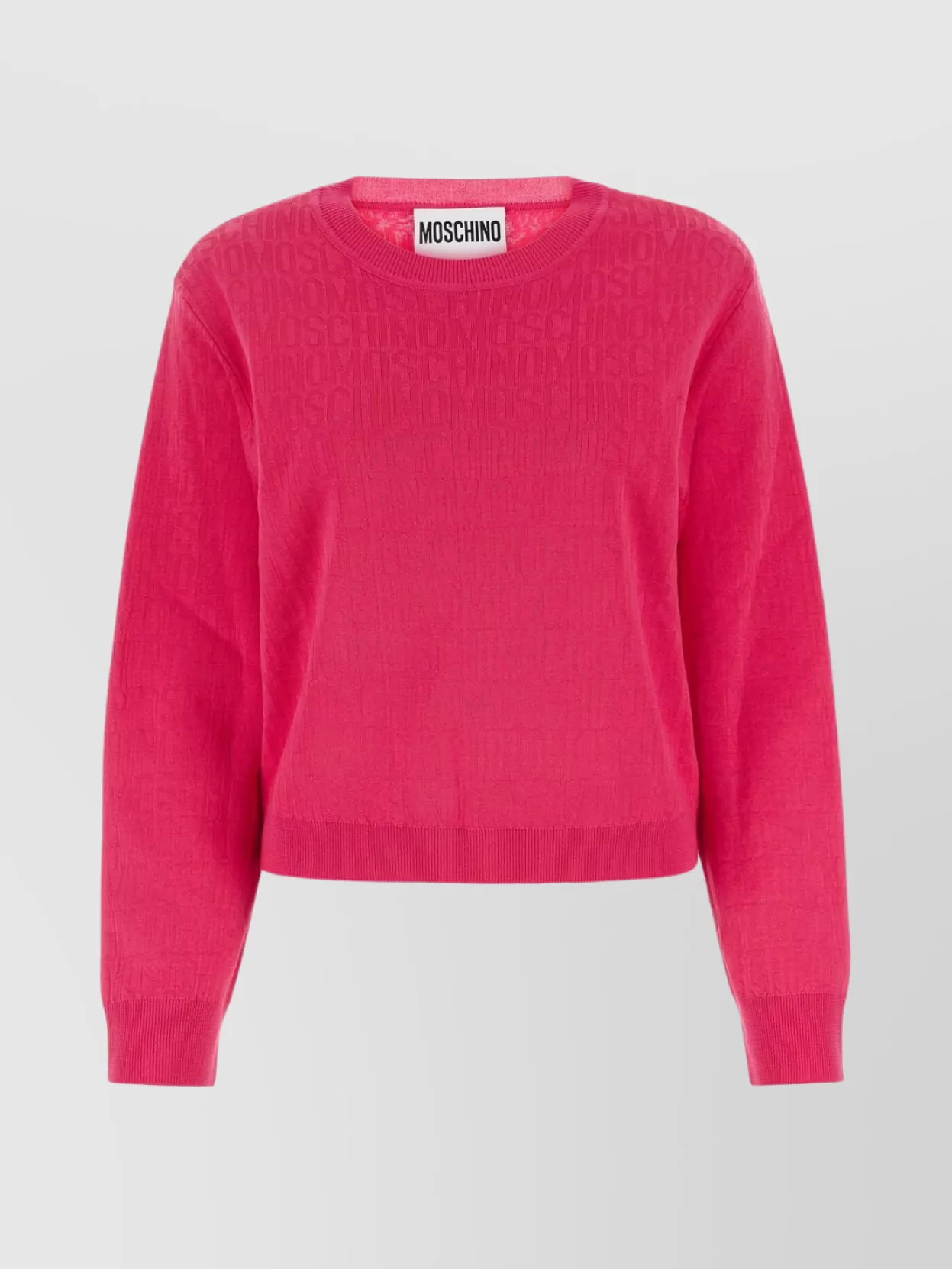 Shop Moschino Textured Knit Crewneck Sweater In Pink