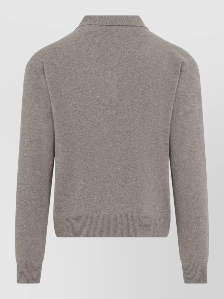 Saint Laurent Wool Long-Sleeve Ribbed Knit Polo Shirt