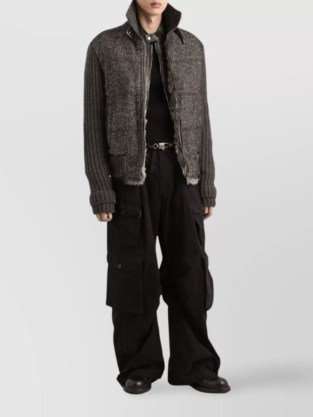 Dolce & Gabbana Herringbone-pattern Ribbed-knit Bomber Jacket In Black