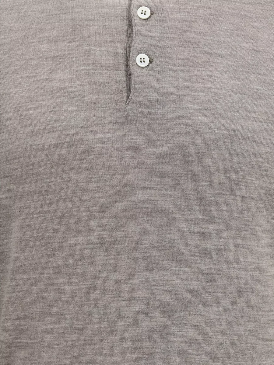 Brunello Cucinelli Virgin Wool Cashmere Ribbed Collar Polo Sweater