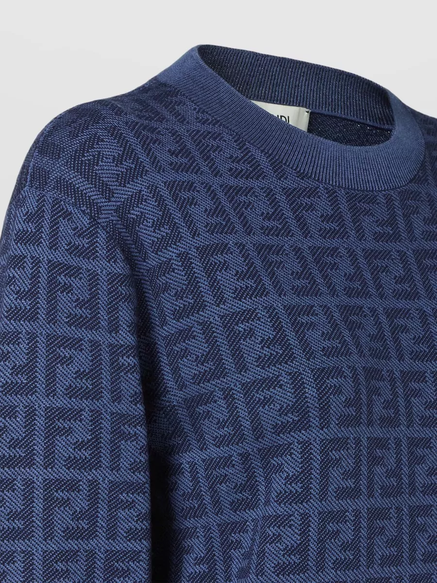 Fendi Wool Silk Ff Motif Ribbed Crew Neck Jumper