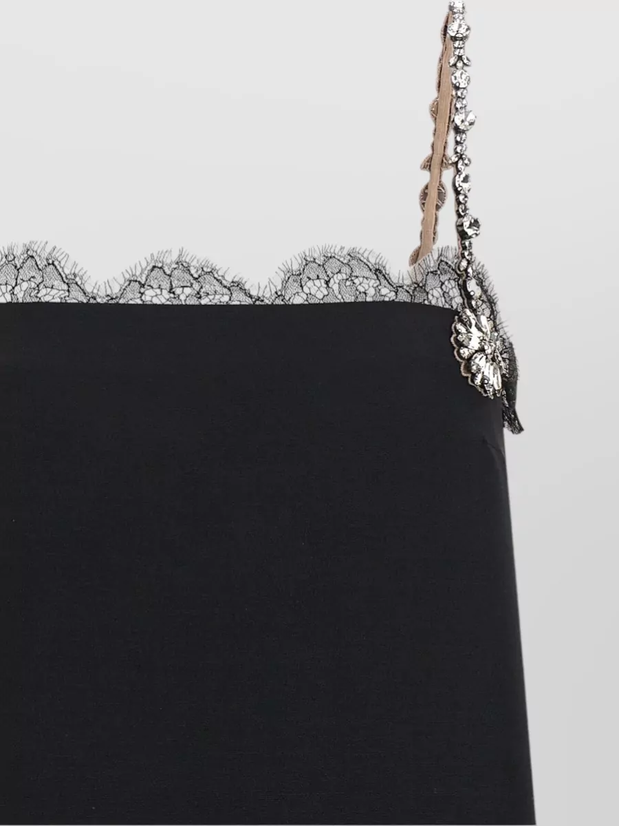 Valentino Garavani Silk Virgin Wool Lace Trim Crystal Embellished Mini Dress