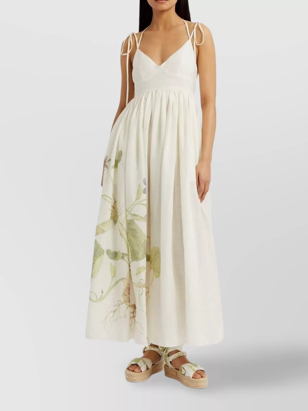 Erdem Floral Print Linen Maxi Dress