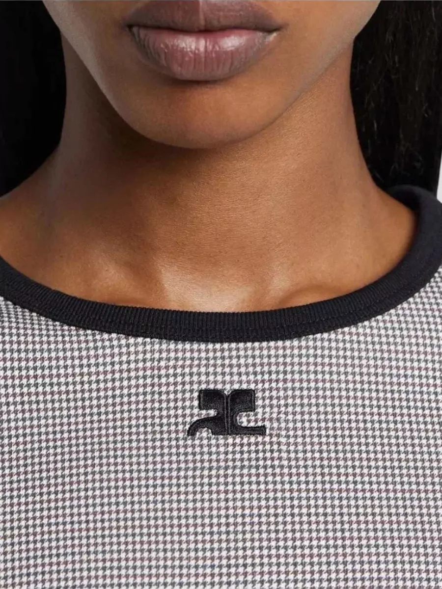 Courrèges Houndstooth T Shirt Crew Neck Contrast