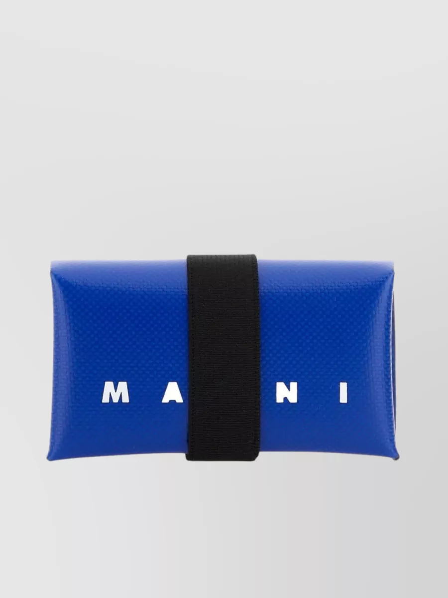 Shop Marni Contrast Strap Textured Pvc Wallet In Blue