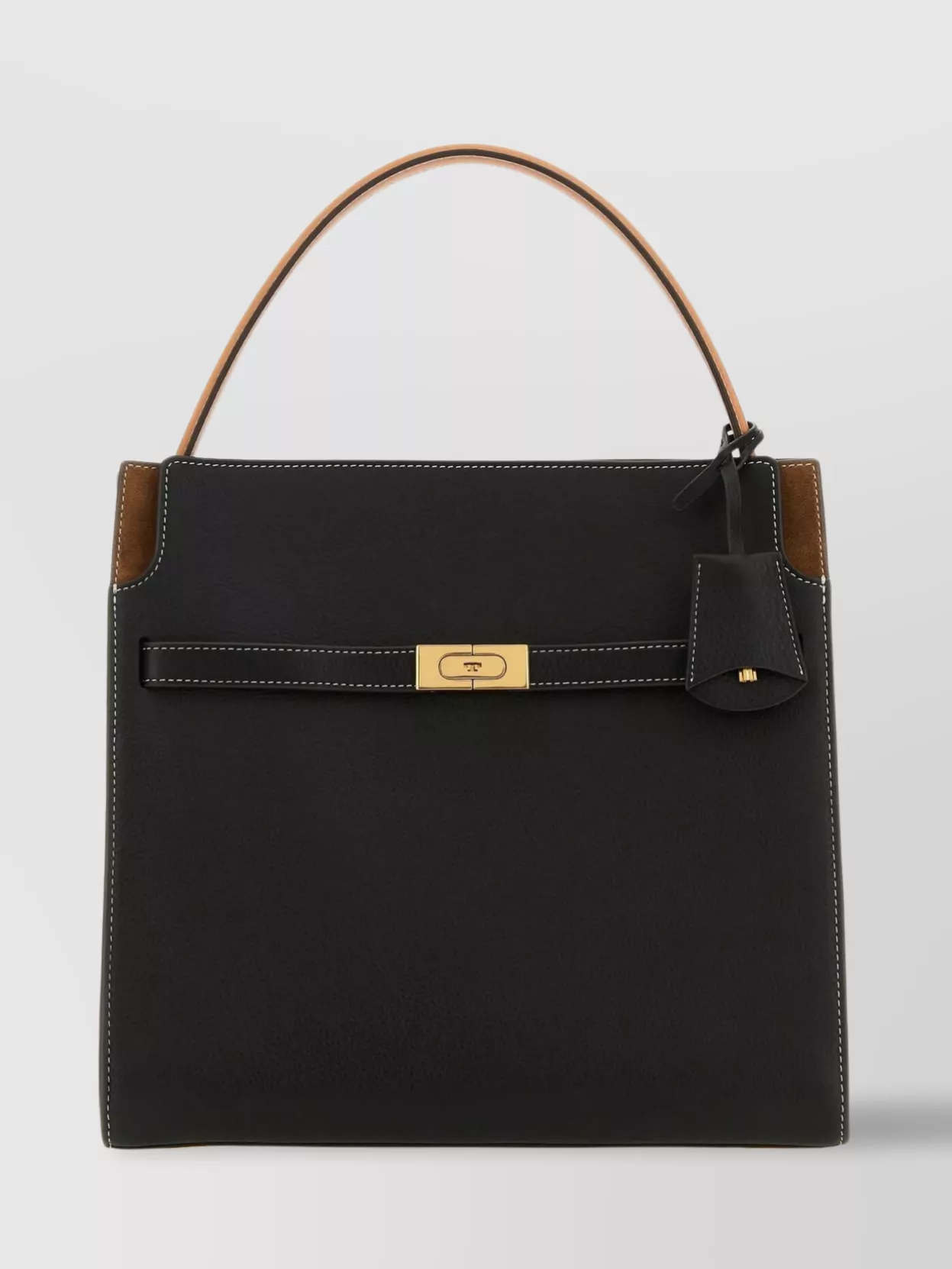 Shop Tory Burch Leather Double Lee Radziwill Shoulder Bag In Black
