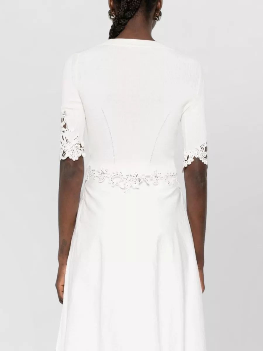 Ermanno Scervino Cotton Cardigan Cropped Lace Short Sleeves V Neckline