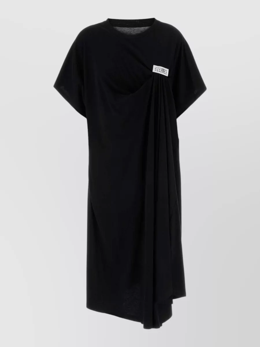 Mm6 Maison Margiela cotton ruched logo appliqué asymmetric hem t-shirt dress