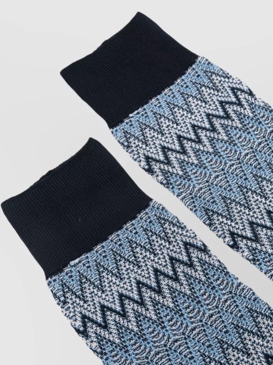 Missoni Mid Calf Chevron Pattern Socks Ribbed Cuffs