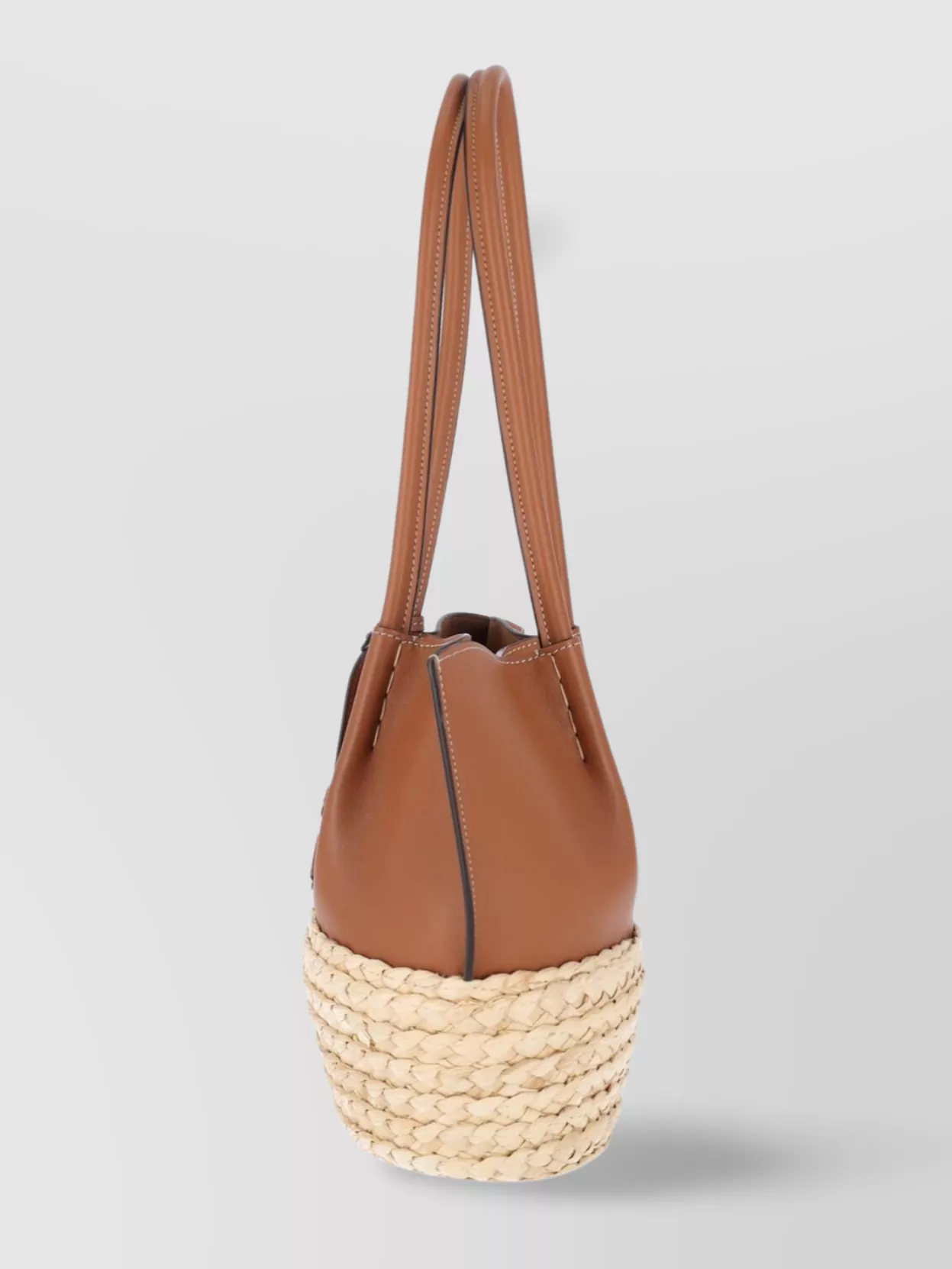 Tod's Stitched Handles Tote Bag With Woven Base In Brown