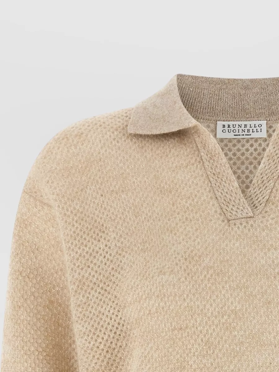 Brunello Cucinelli Waffle-Knit Long-Sleeve Polo Top