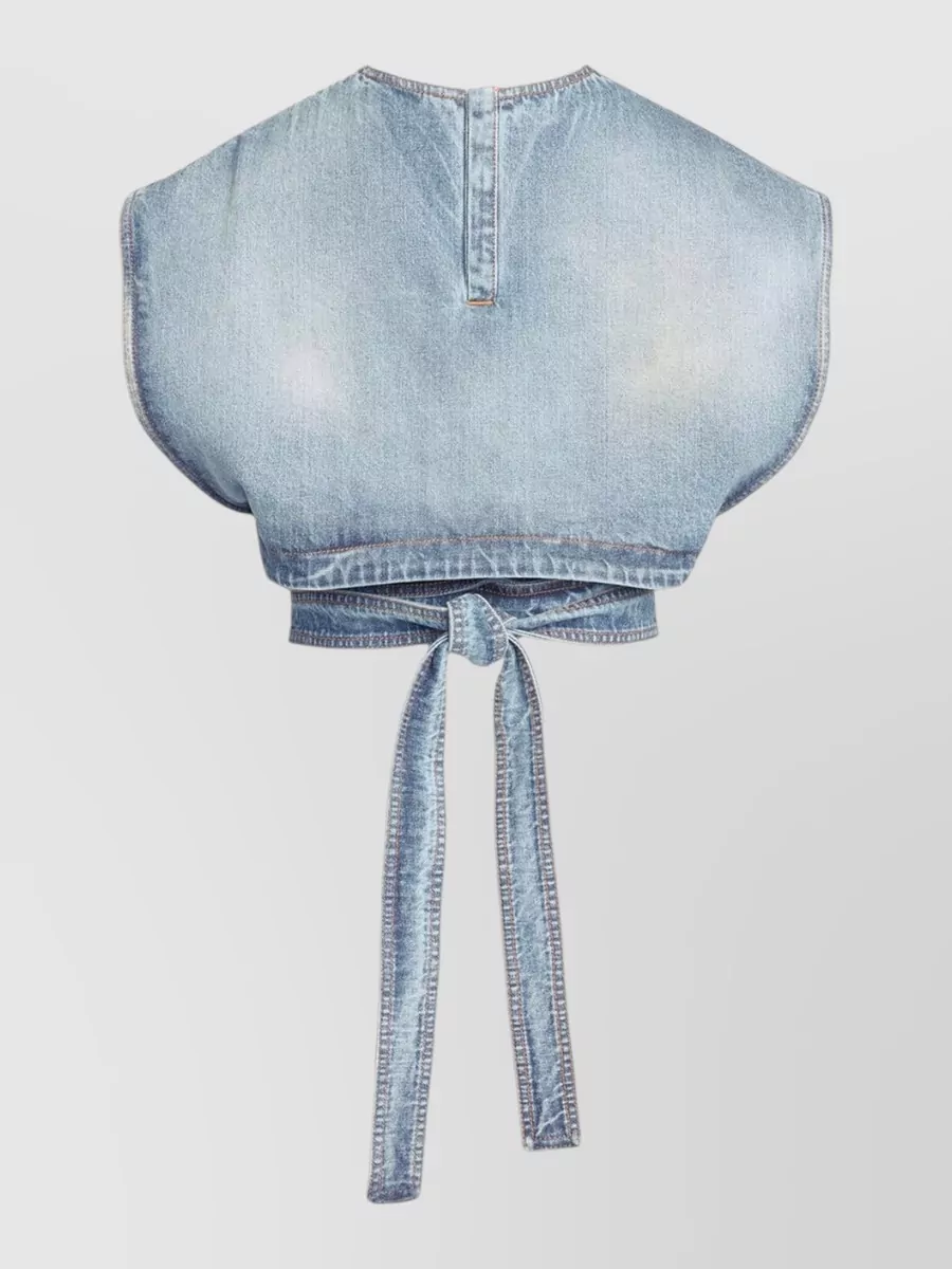 Alaïa Denim Belted Cropped Sleeveless Top