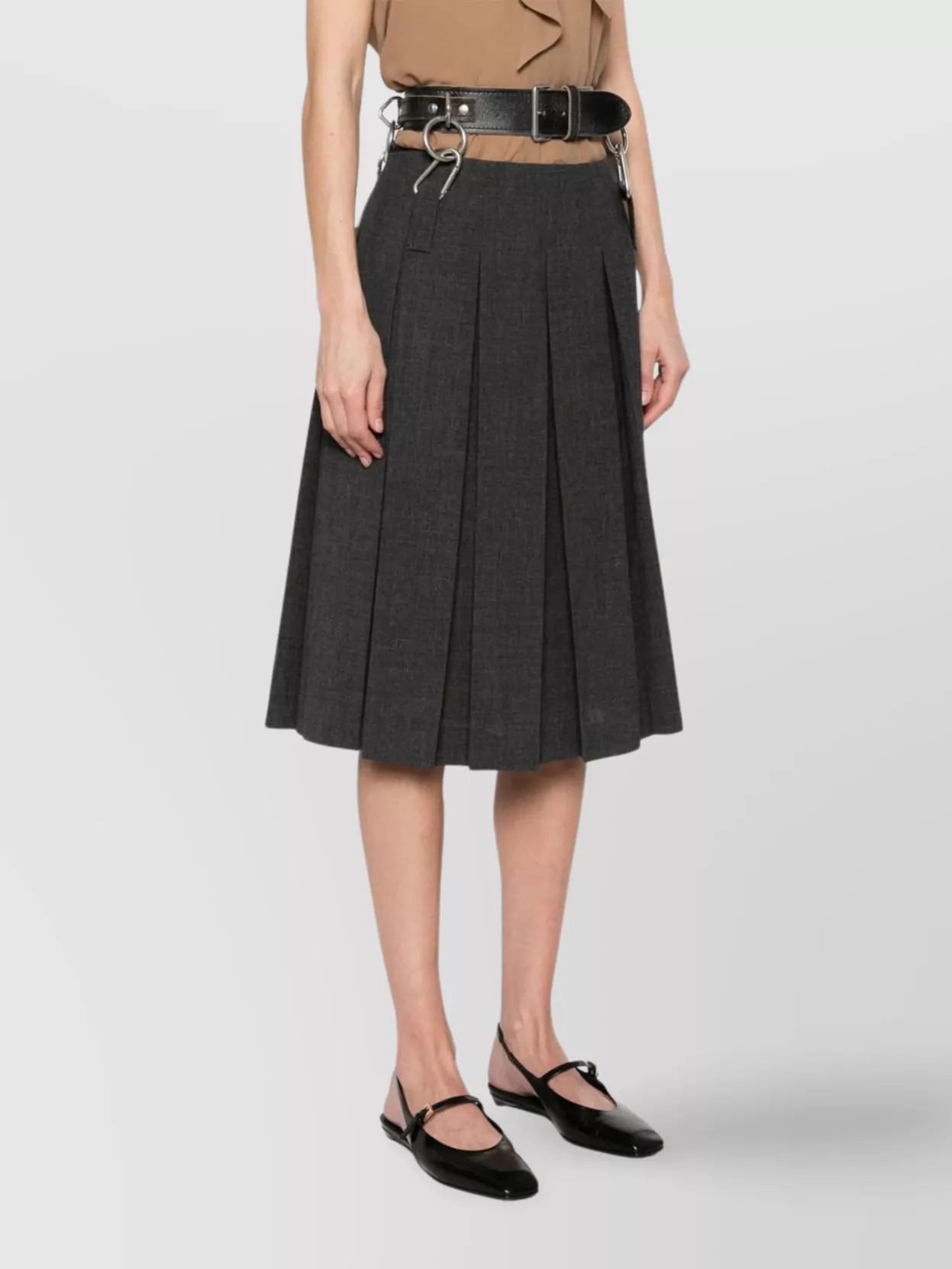 Prada Pleated High Waist Midi Skirt