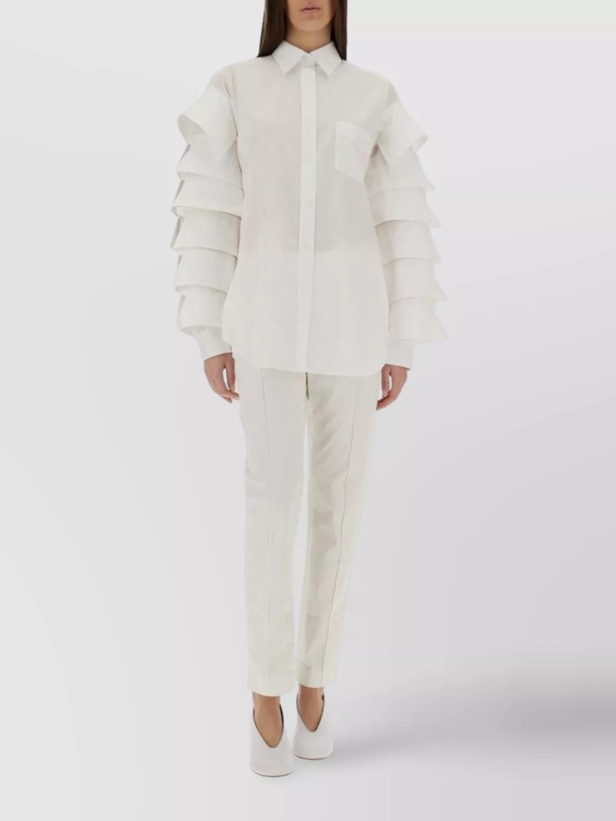 Moschino "Ruffled Sleeves" Sheer Shirt With Chest Pocket