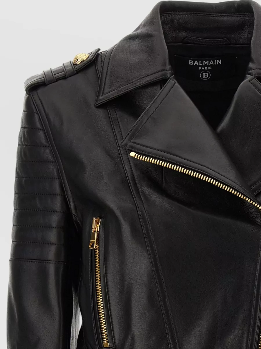 Balmain Leather Cropped Biker Jacket