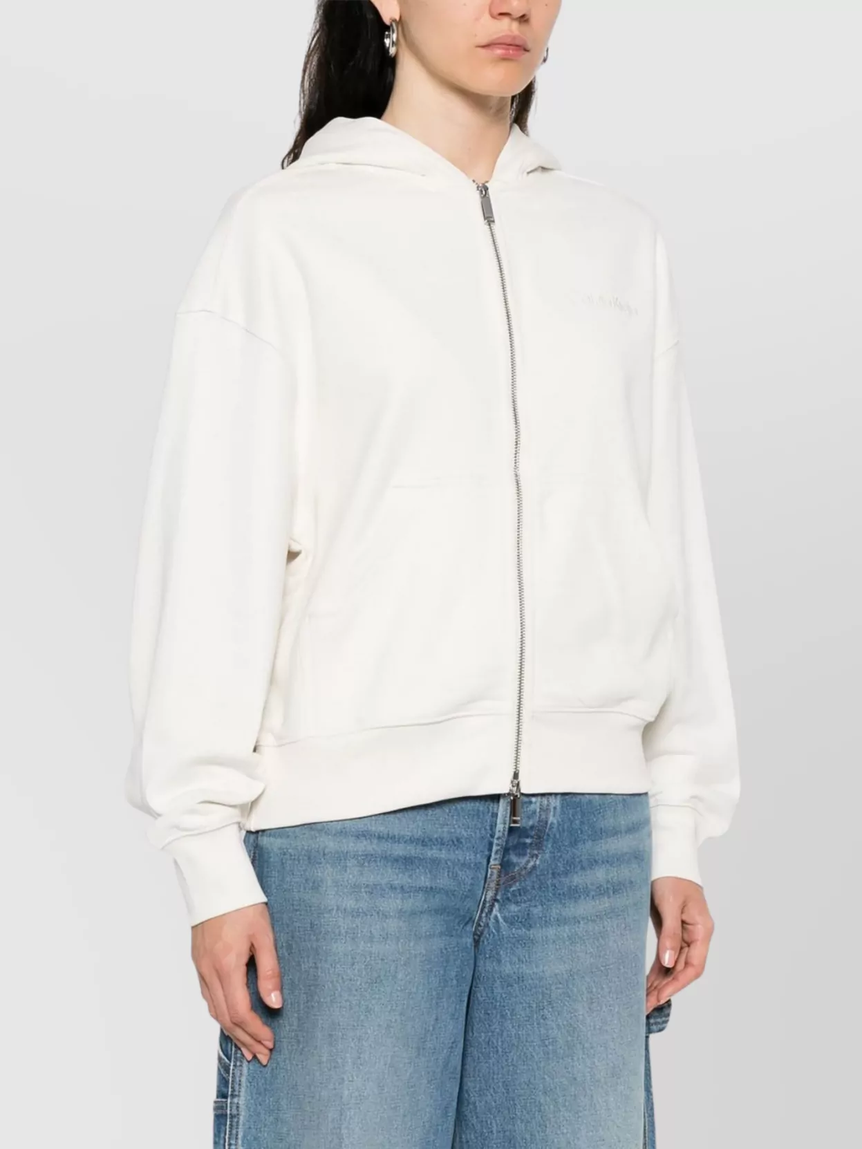 Calvin Klein Ribbed Finish Hooded Zip-Up Sweater