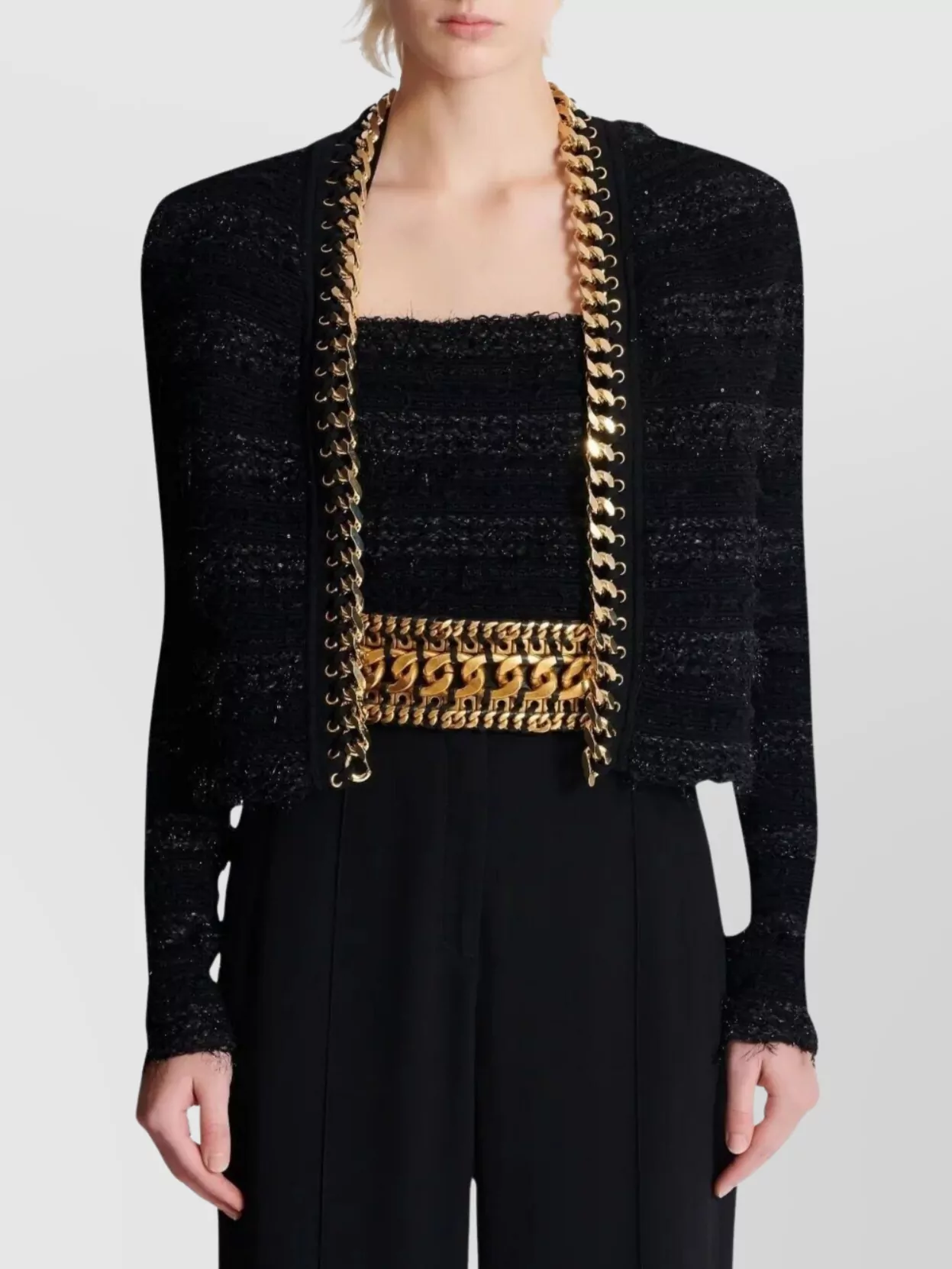 Balmain Tweed Jacket Featuring Chain Accents