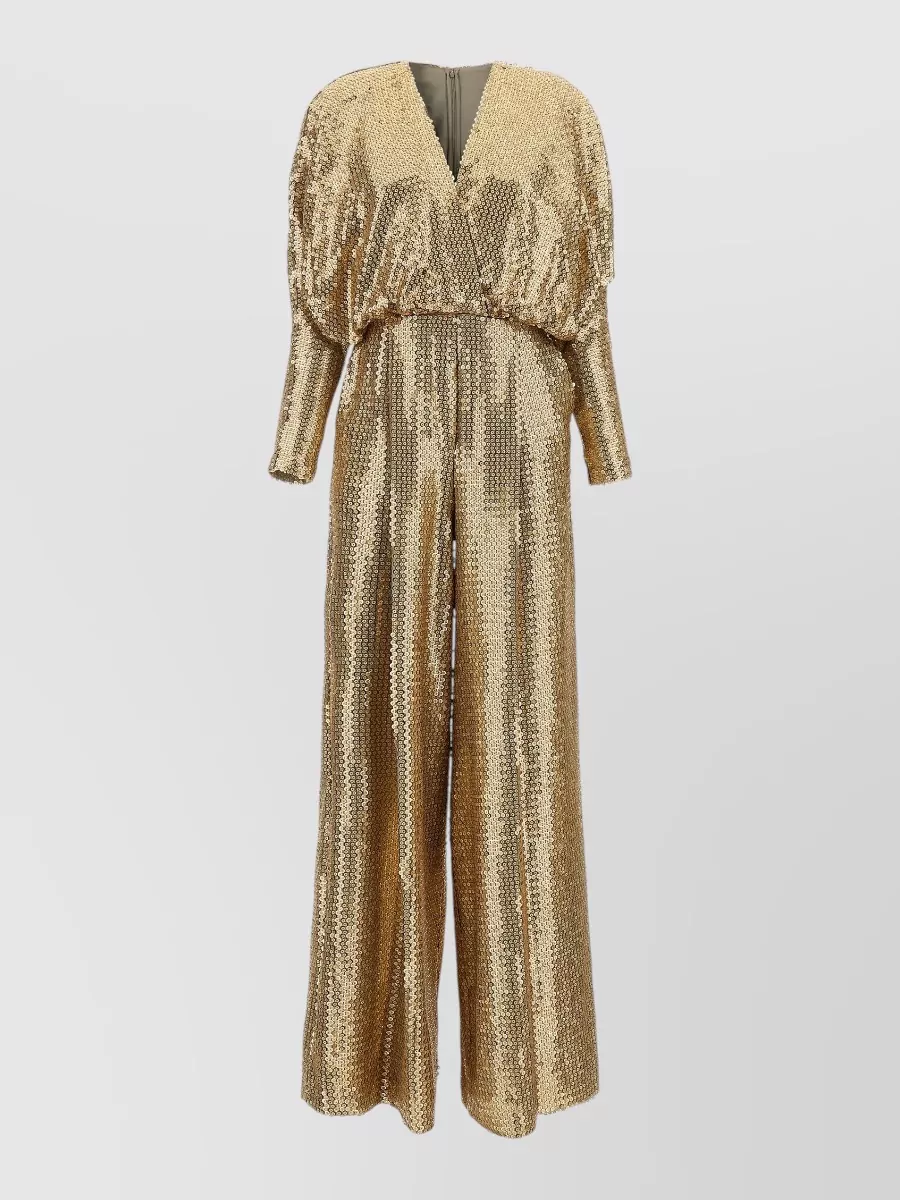 Elie Saab silk sequin wide-leg v-neck long-sleeve jumpsuit
