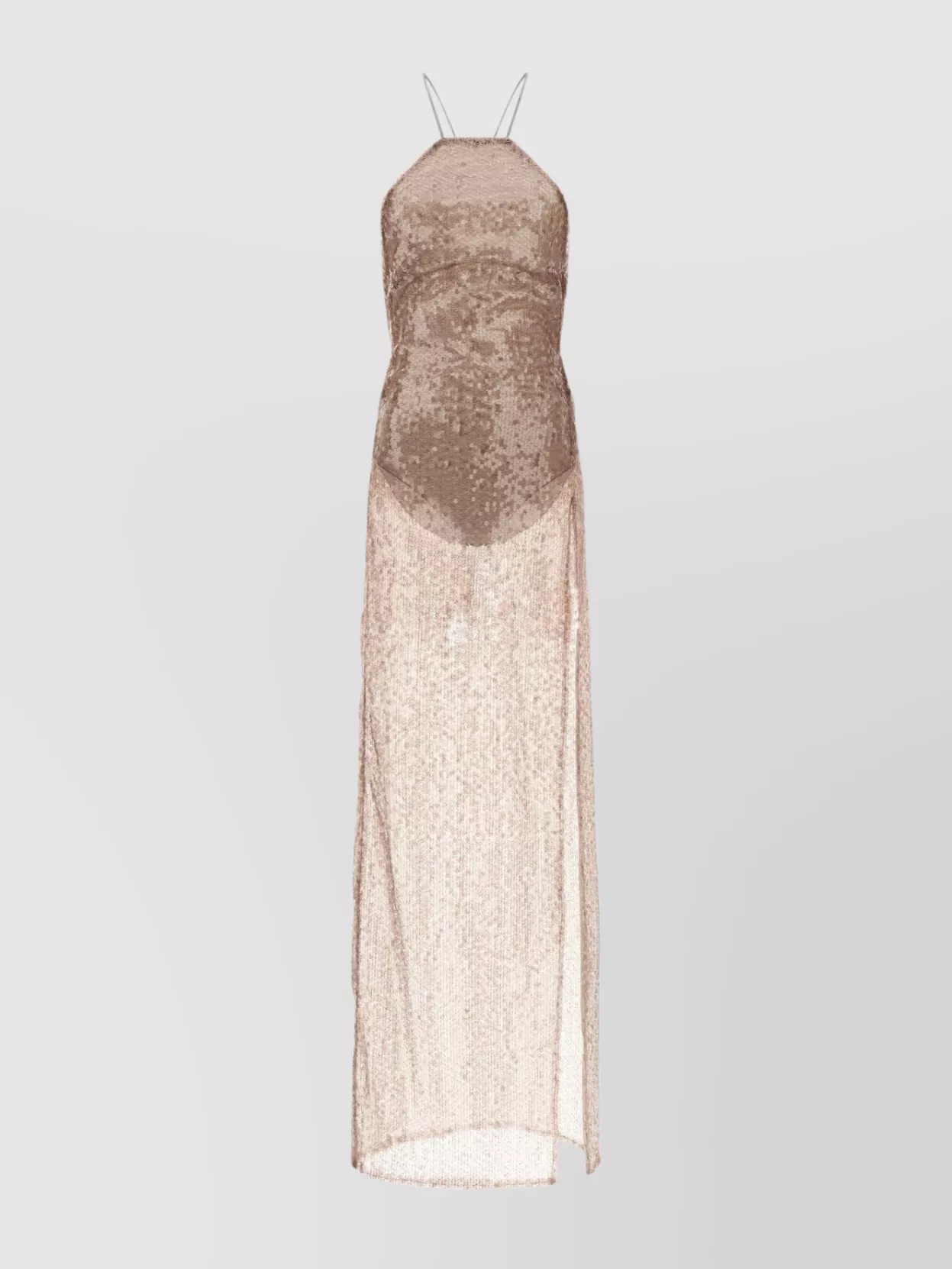 The Andamane Maxi Dress With Spaghetti Straps And Sequins In Neutral