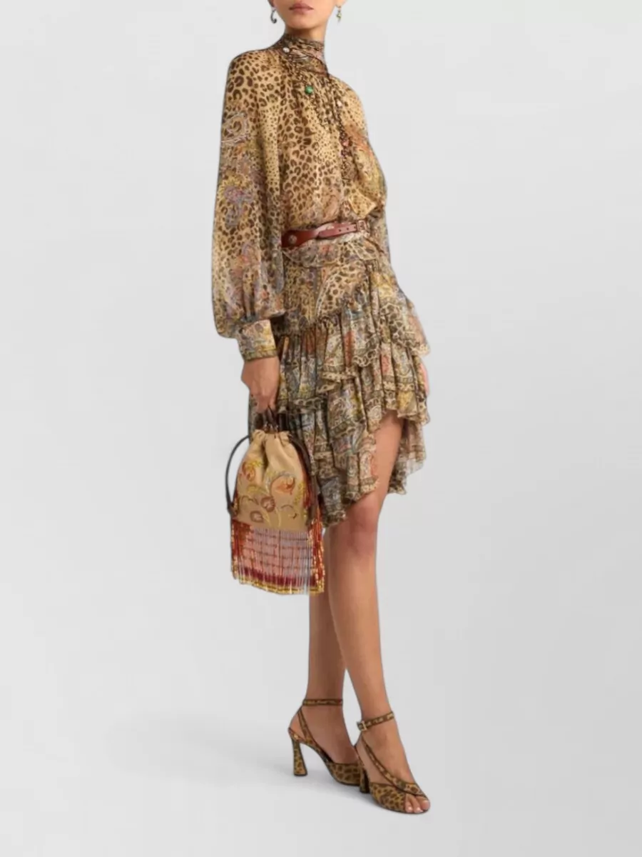Etro Silk Tiered Paisley-Print Asymmetric Skirt