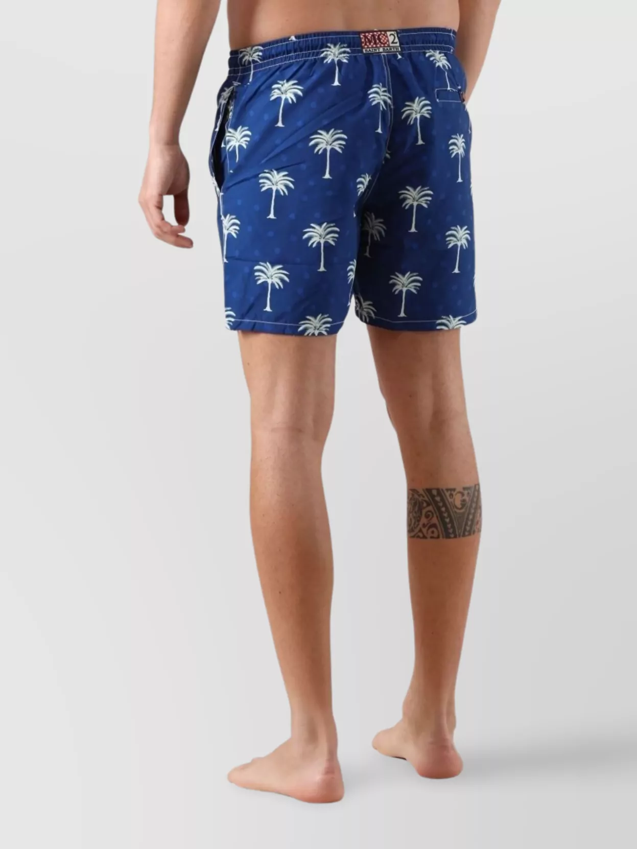 Mc2 Saint Barth Palm Tree Print Swimsuit With Back Pocket In Blue