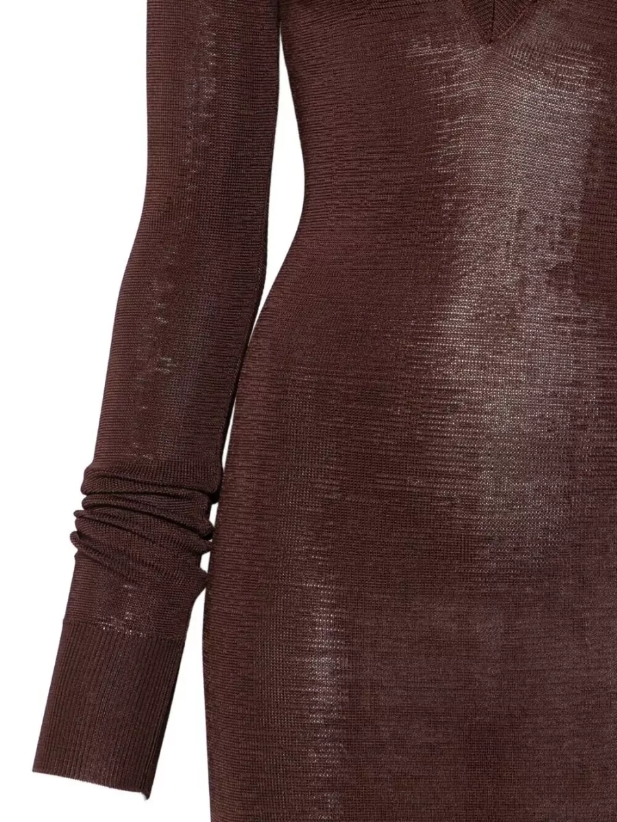 Entire Studios Viscose Long-Sleeve V-Neck Midi Knitted Dress