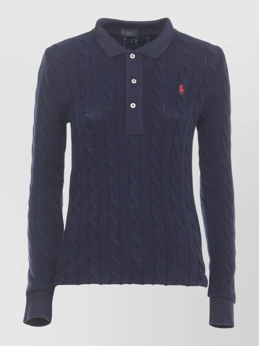 Ralph Lauren Cable-Knit Long-Sleeve Polo Top