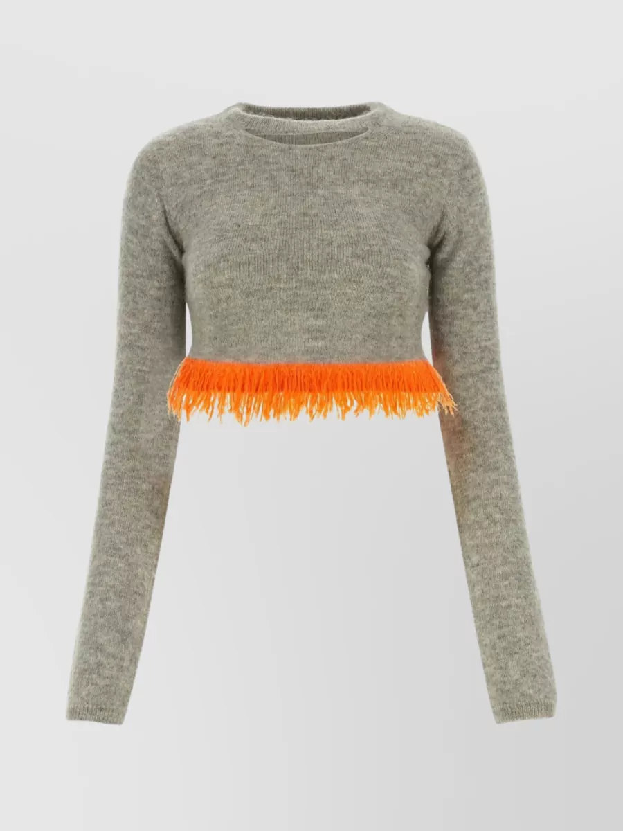 Shop Jw Anderson Fringed Crew-neck Cropped Sweater In Brown
