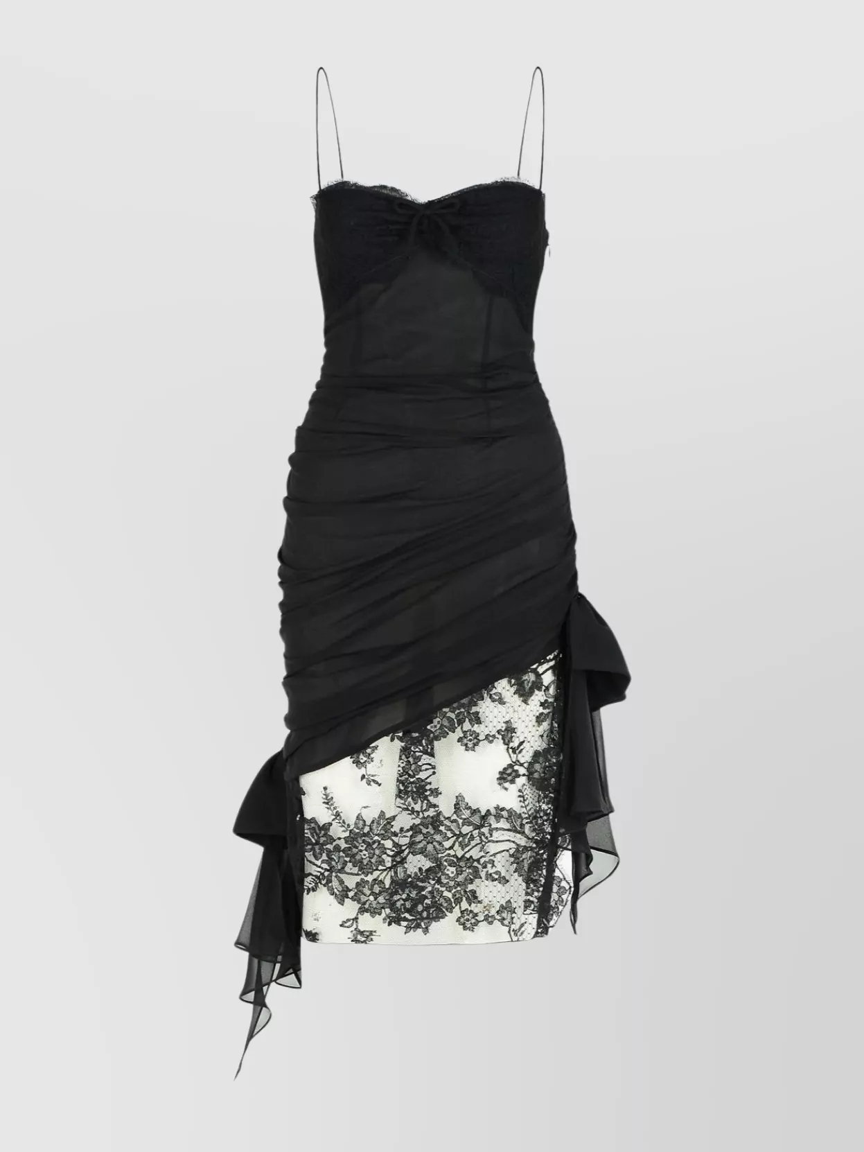 Alessandra Rich Silk Mini Dress Lace Overlay In Black