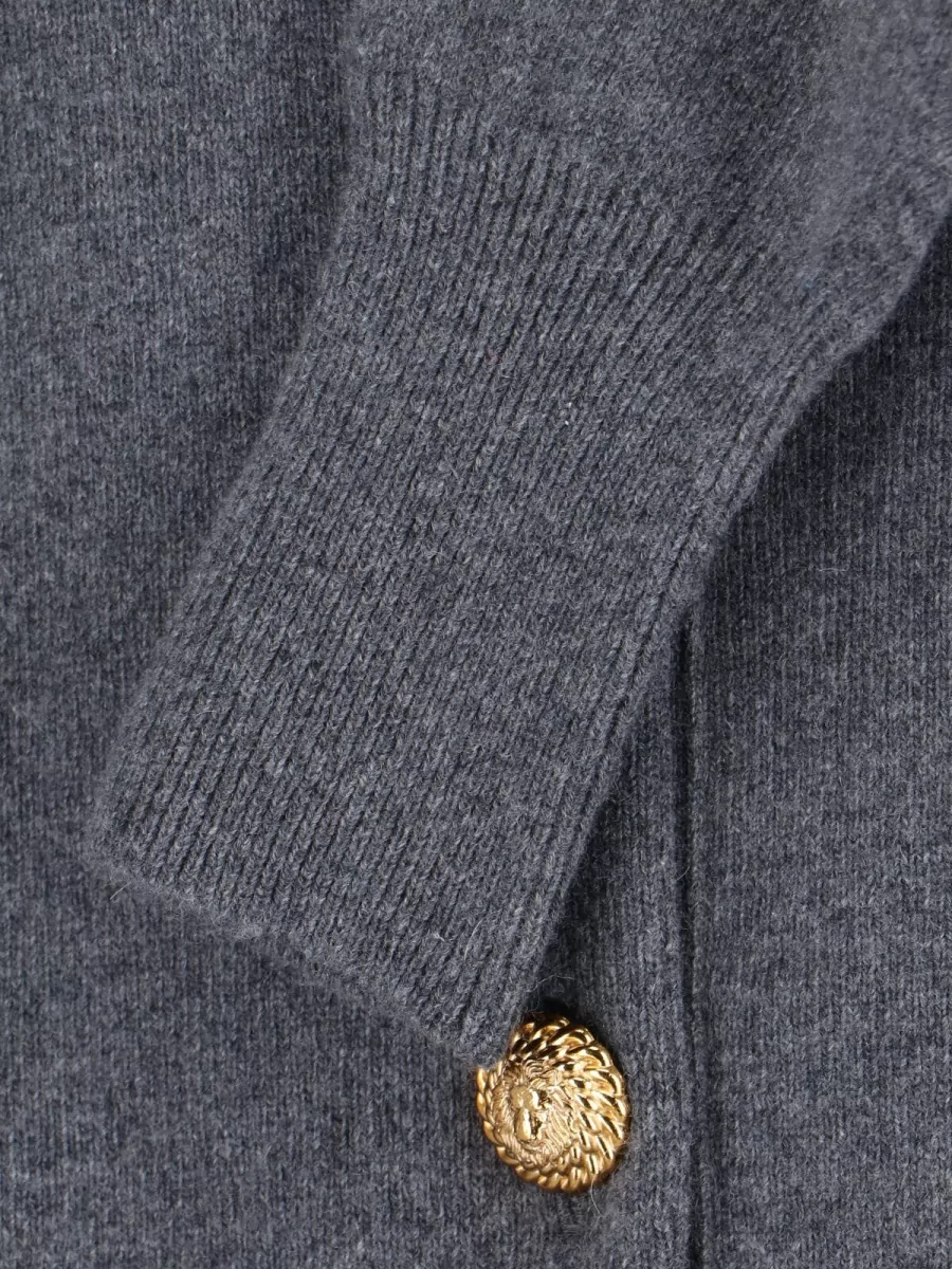 Balmain Knit Sweater Crewneck Gold Tone Buttons