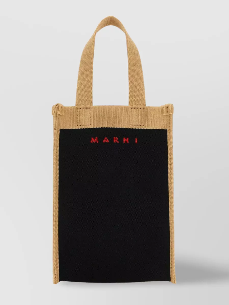 Shop Marni Contrasting Pattern Small Shoulder Bag In Black