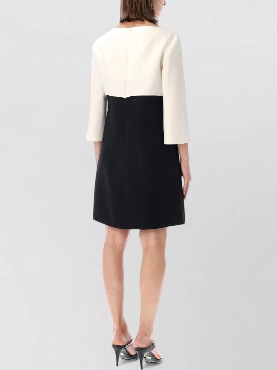 Valentino Garavani Silk Wool Crepe Cutout Bow Three-Quarter Sleeve Knee-Length Dress