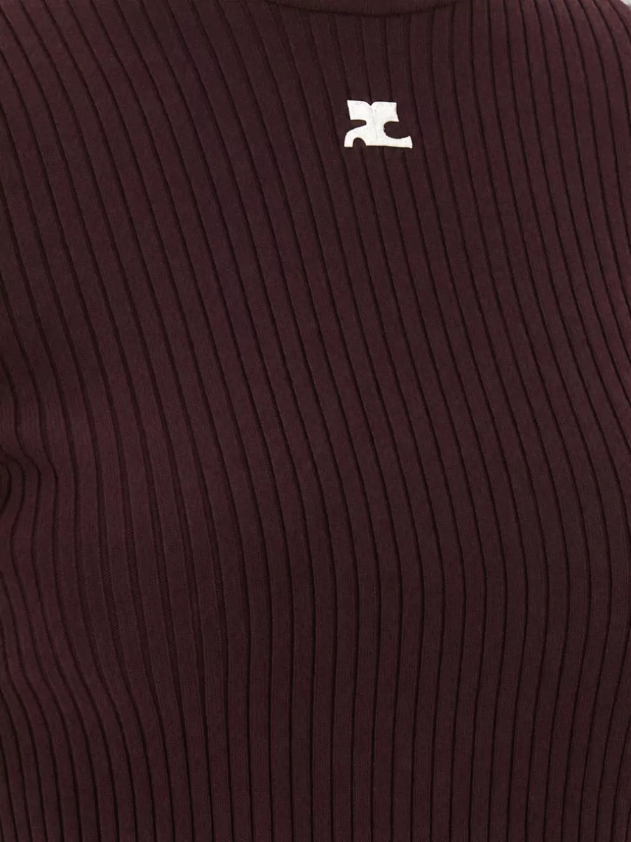 Courrèges Ribbed High-Neck Short-Sleeve Knitted Top