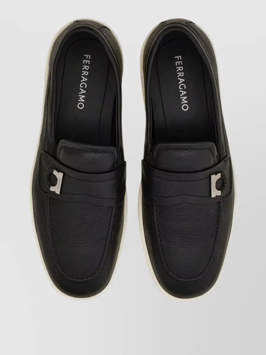 Ferragamo Tancredi Loafers Round Toe Rubber Sole Textured
