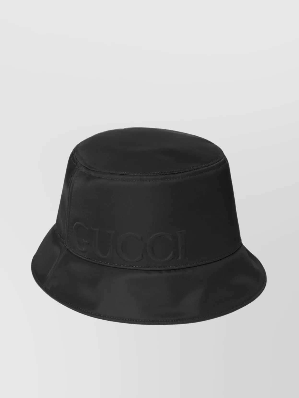 Gucci Nylon Logo Cloche With Stripe And Ribbon