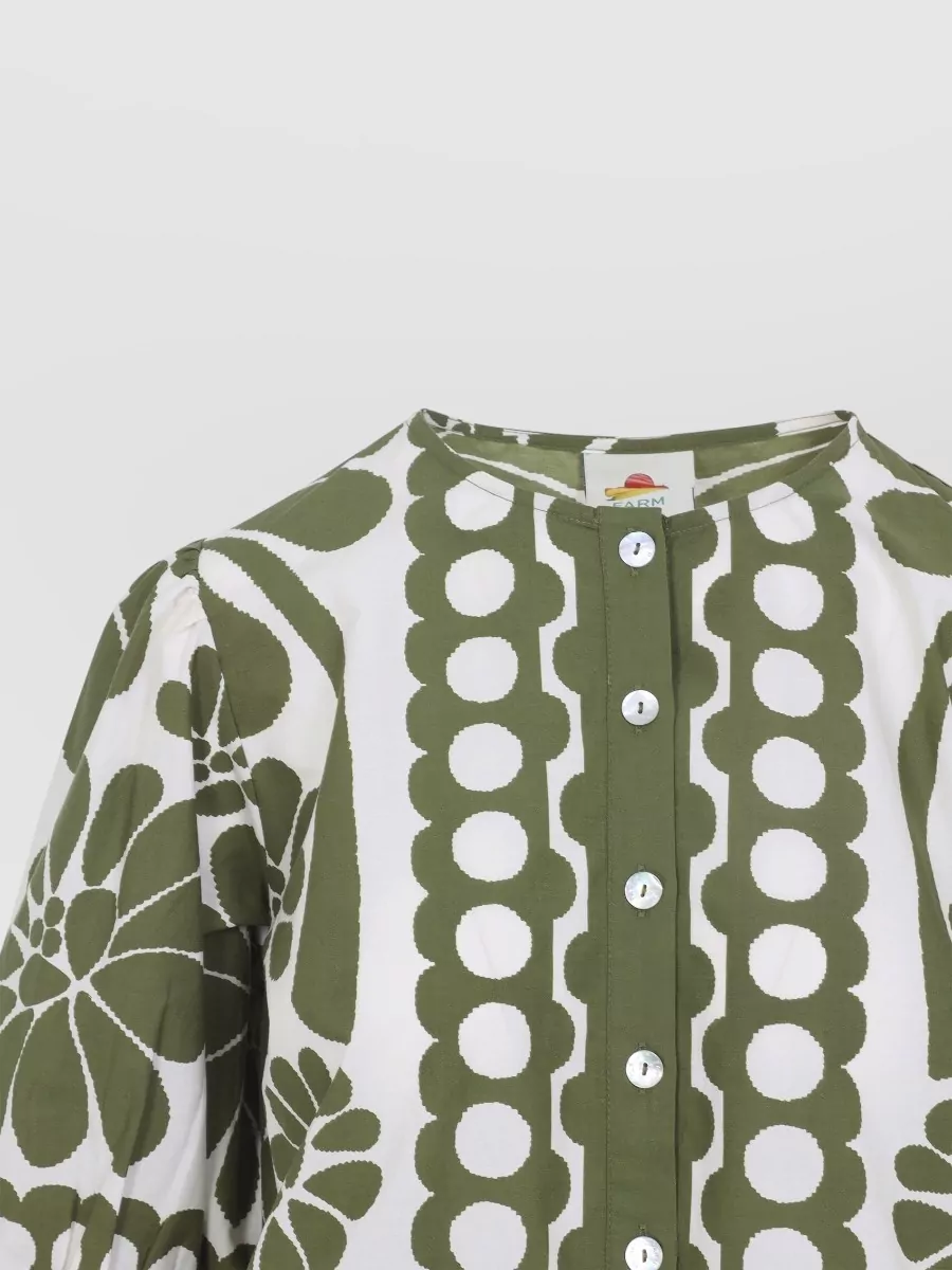 Farm Rio Printed Cotton Short-Sleeve Drawstring Blouse