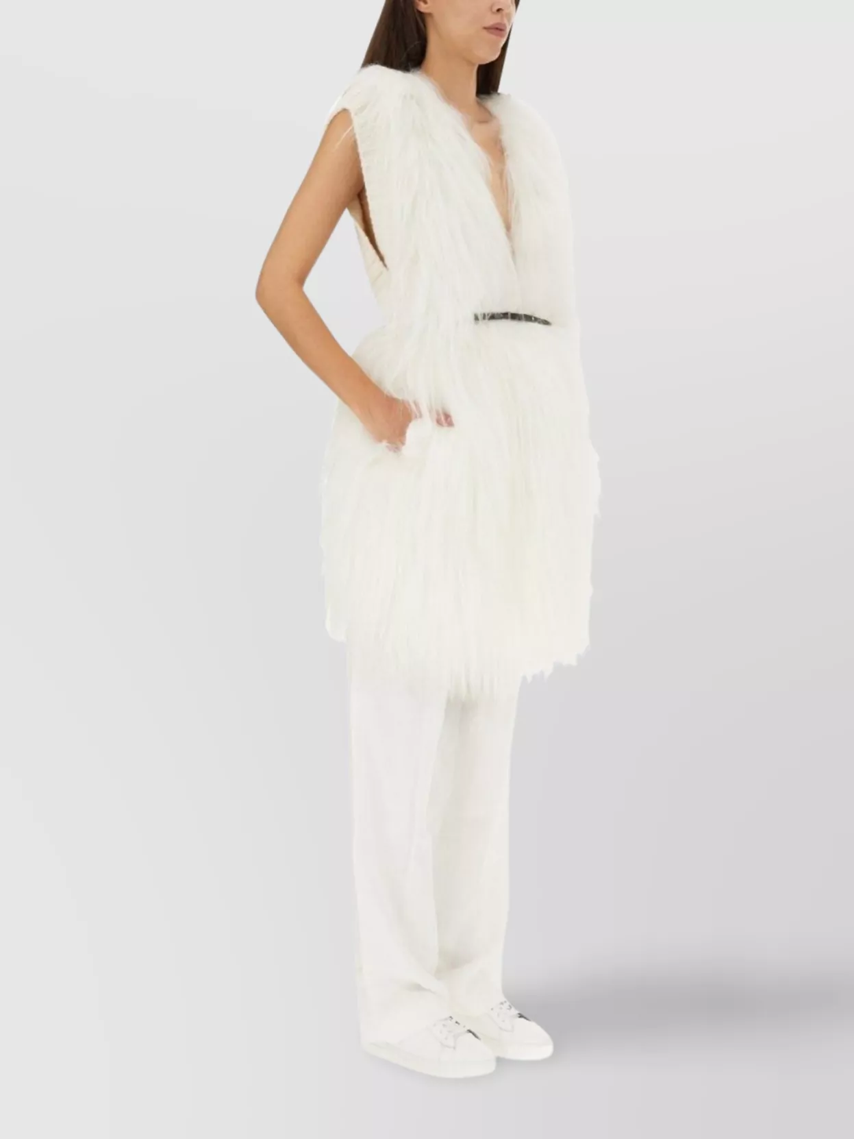 Shop Fabiana Filippi Waist Belted V-neck Faux Fur Vest