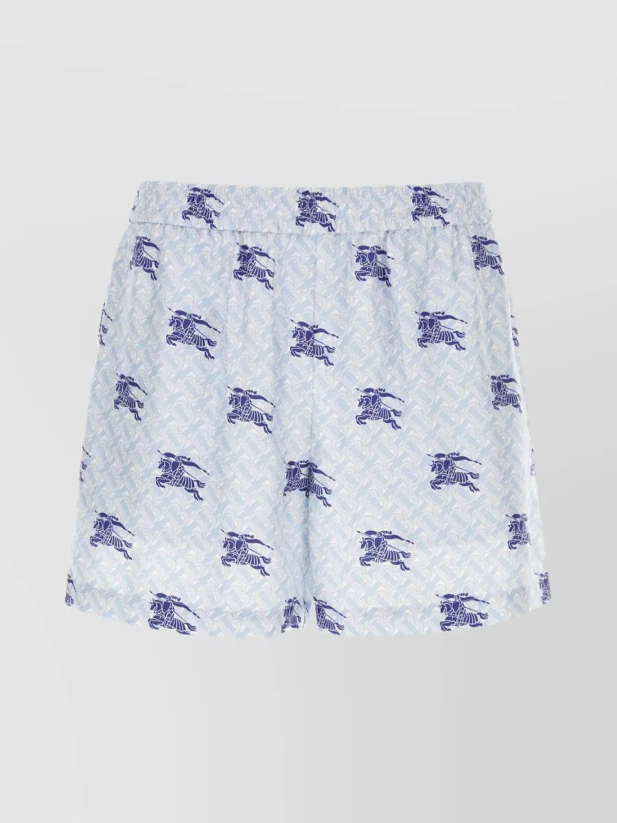 Shop Burberry Equestrian Print Silk Bermuda Shorts In Blue