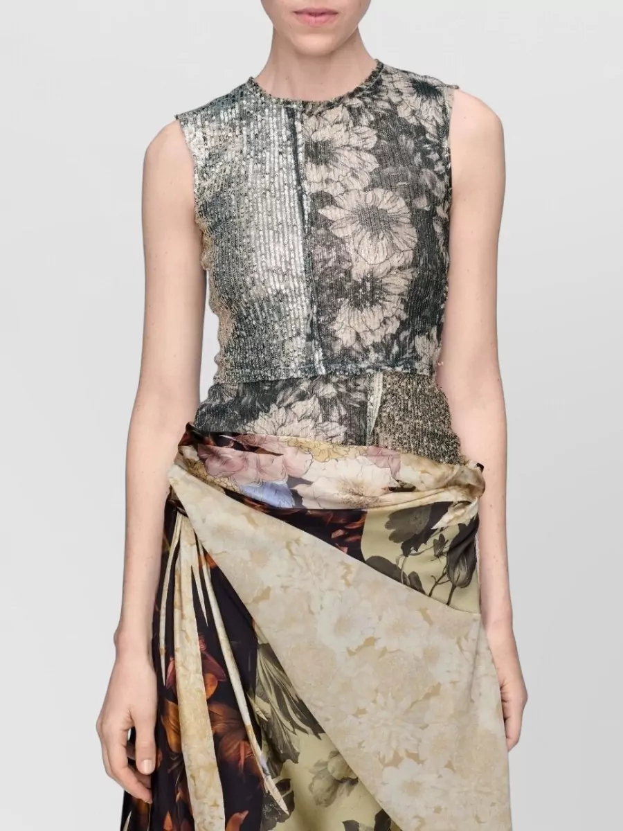 Maison Margiela Floral Sequin Sleeveless Top